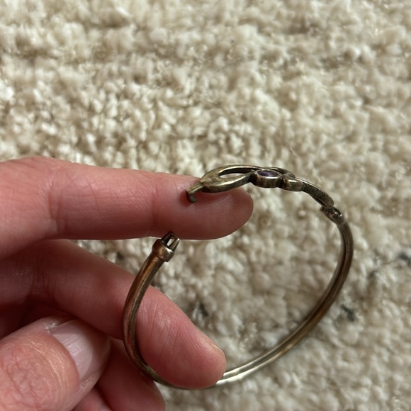 Silver Bangle Bracelet Swirls with Purple Gemstone - Picture 4 of 4